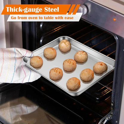 Toaster Oven Tray, 10.5”X8.3” Stainless Steel Small Baking Cookie Sheet, Compact Non-Toxic Metal Baking Pan for Cake, Healthy & Rust Free, Mirror Finish & Dishwasher Safe, 1 Pack