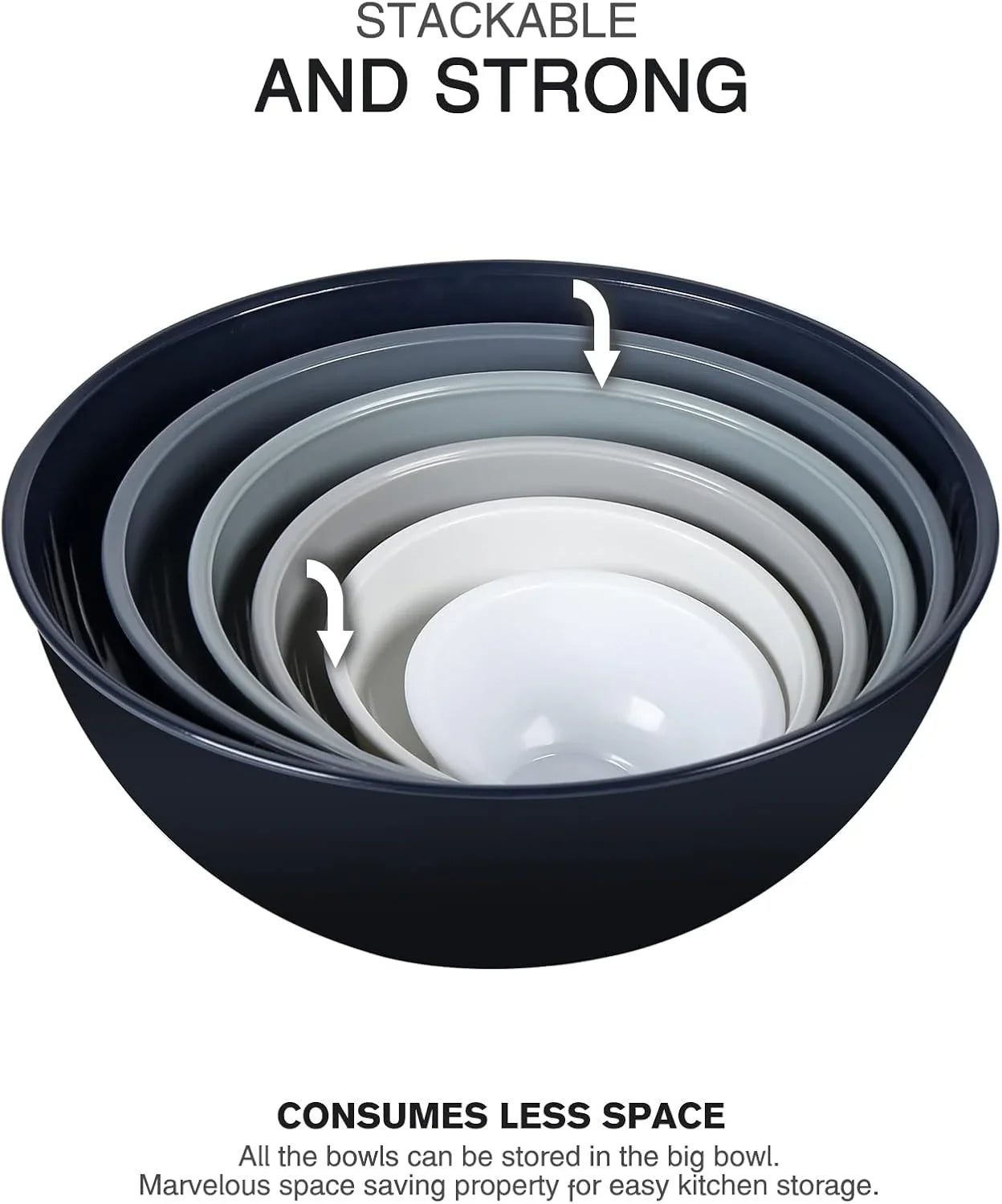 Plastic Mixing Bowls with Lids Set for Kitchen, 6 Set Nesting Bowls for Mixing, Baking, Prepping, Cooking and Serving Food, Mixing Bowls Dishwasher, Microwave Safe