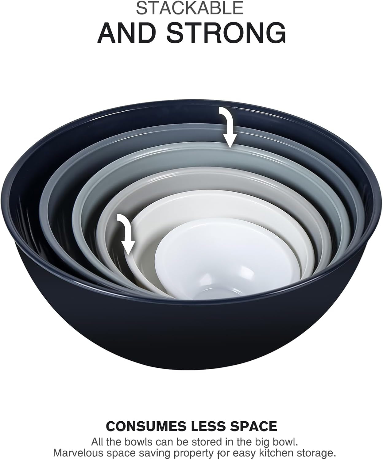 Plastic Mixing Bowls with Lids Set for Kitchen, 6 Set Nesting Bowls for Mixing, Baking, Prepping, Cooking and Serving Food, Mixing Bowls Dishwasher, Microwave Safe
