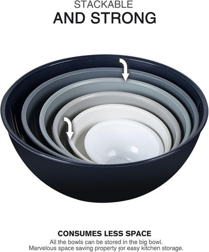 Plastic Mixing Bowls with Lids Set for Kitchen, 6 Set Nesting Bowls for Mixing, Baking, Prepping, Cooking and Serving Food, Mixing Bowls Dishwasher, Microwave Safe