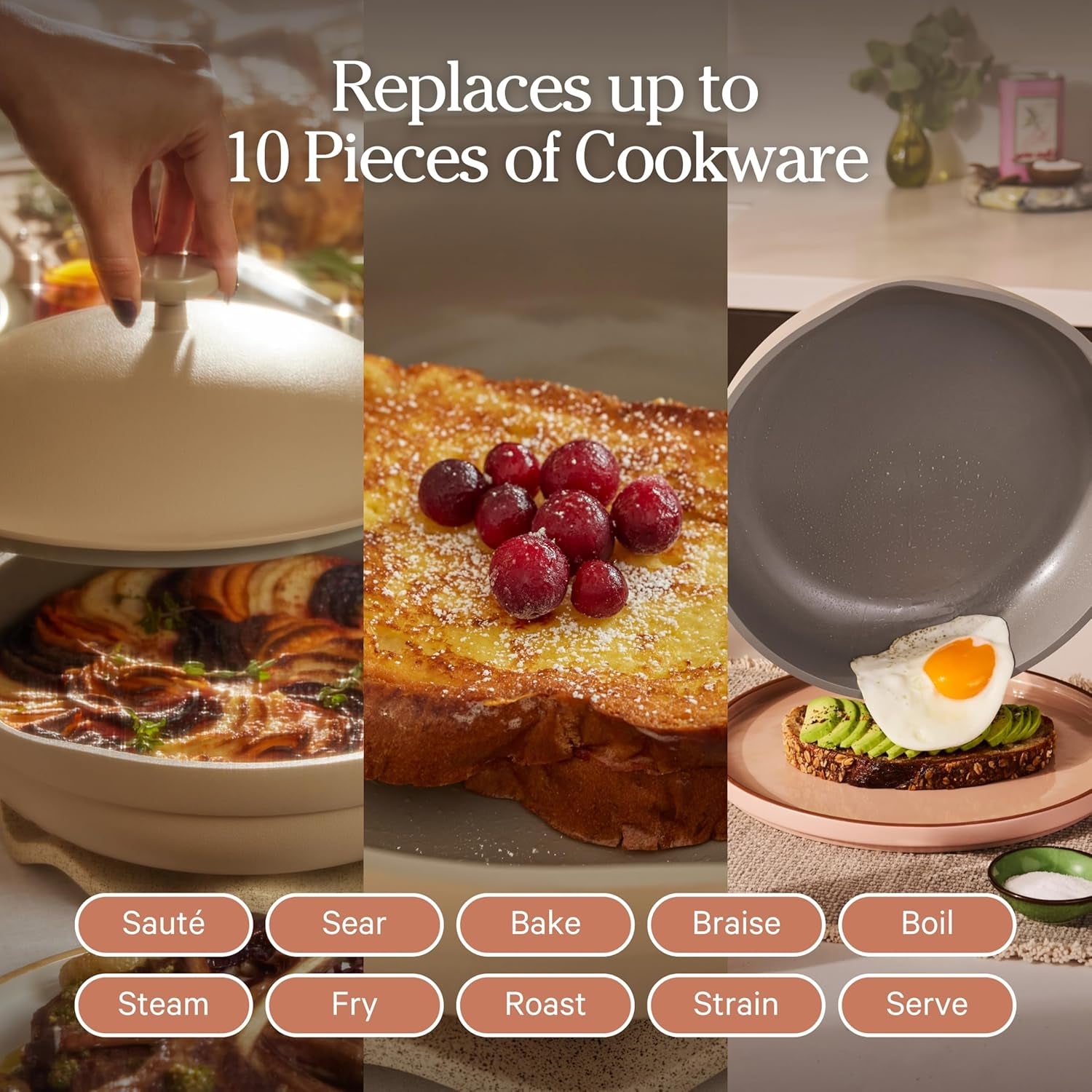 Always Pan 2.0 | 10.5" Ceramic Pan with Modular Lid, Steamer Basket & Spatula | Patented 10-In-1 Nonstick, Non-Toxic Cookware Made without PFAS | Induction & Oven-Safe up to 450°F | Steam