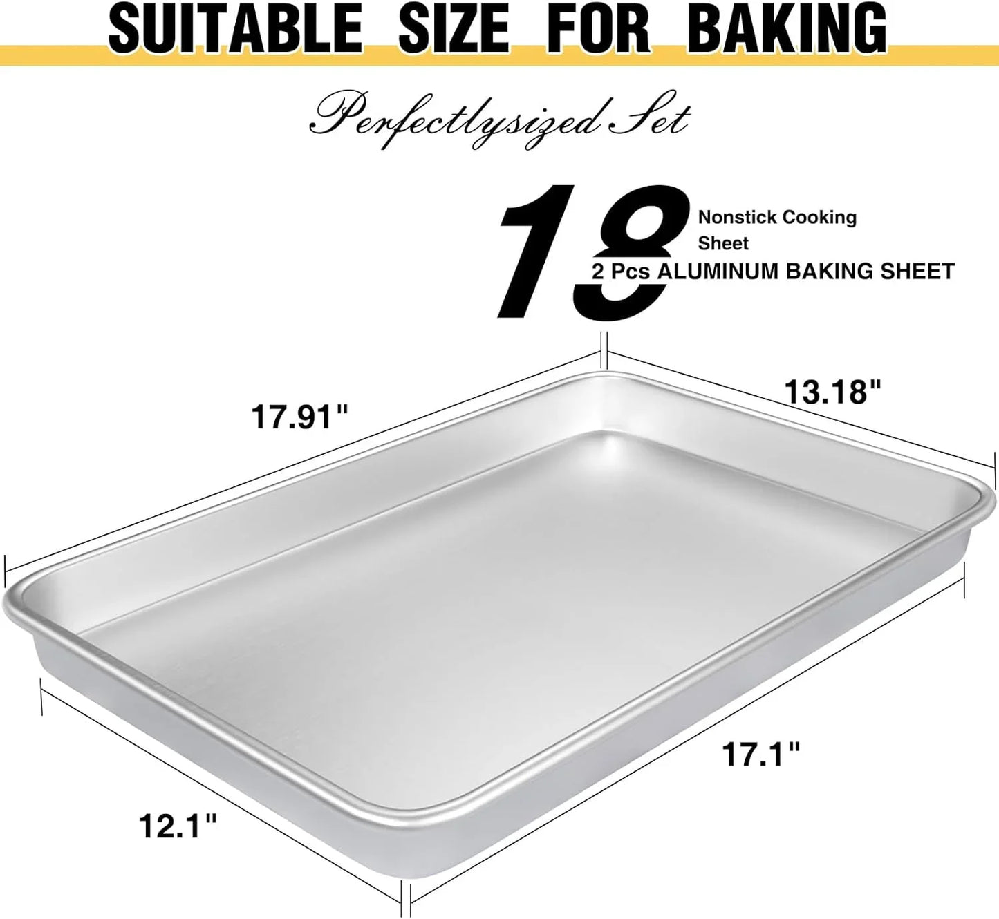 Commercial Quality Baking Sheet Pan Set, Natural Aluminum Cookie Sheet,  Warp Resistant Baker'S Half Sheet Pan, Large Thick Cookie Tray Pans for Baking, Roasting(2 Pack, 18X13In)