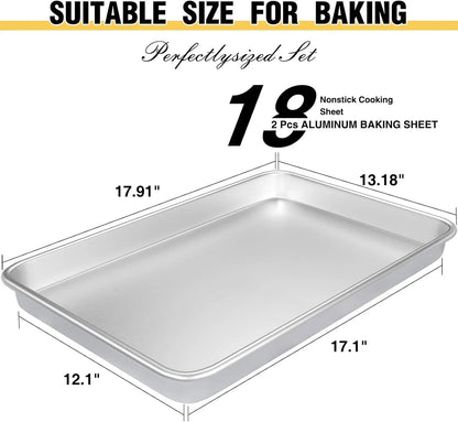 Commercial Quality Baking Sheet Pan Set, Natural Aluminum Cookie Sheet,  Warp Resistant Baker'S Half Sheet Pan, Large Thick Cookie Tray Pans for Baking, Roasting(2 Pack, 18X13In)