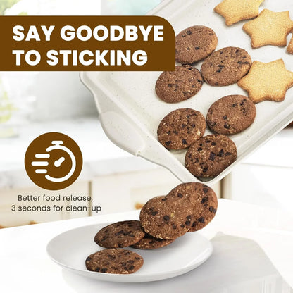 22 PCS Nonstick Baking Pans Set, Stackable Bakeware Sets with Silicone Handles, 450°F Oven Safe Baking Sheet Set, Easy Release Cookie Sheets for Baking, Cream