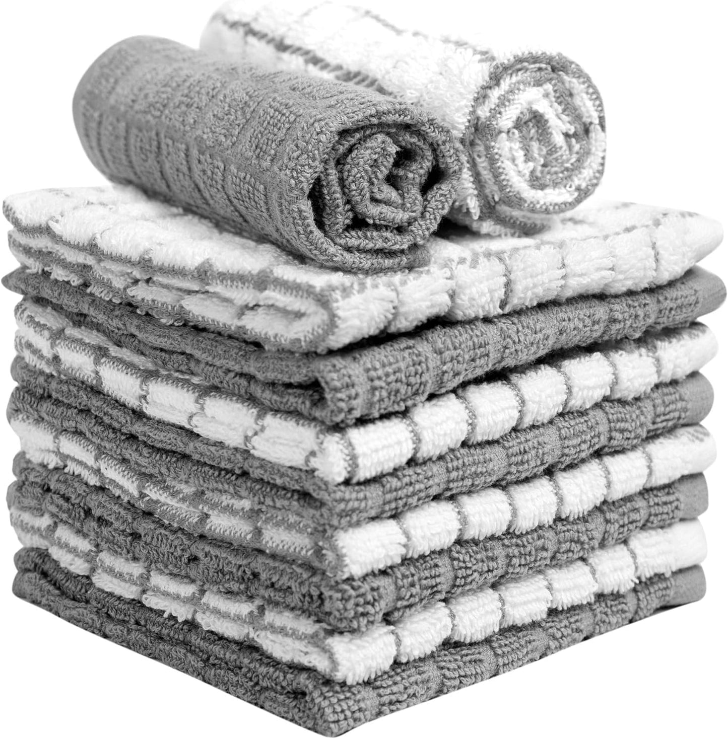 Bumble Dish Cloths (8 Pack) | 12" X 12" | 100% Cotton Kitchen Towels | 405 GSM | Soft, Highly Absorbent & Durable Dish Towels for Kitchen | Gray