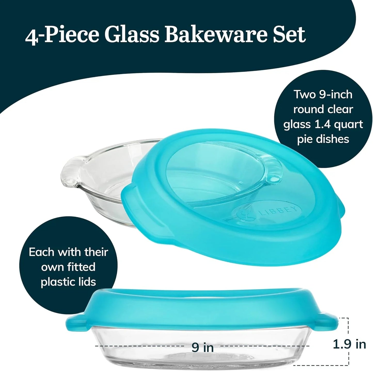 Baker’S Premium 2 Piece Glass Pie Plate, Stackable, Space Saving Casserole Dish Set with Lids, Glass Baking Dish Set for Fruit Pies, Quiches