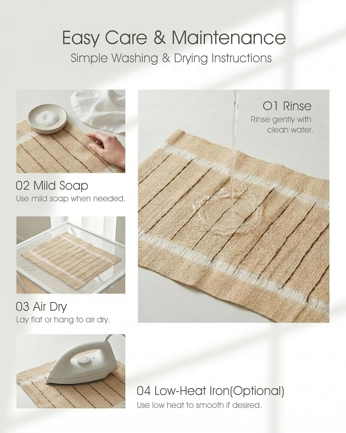 Ramie Placemats Set of 6 for Dining Table, Natural Woven Placemats with Open-Weave Design, Heat Resistant Washable Table Mats, Farmhouse Boho Table Decor, Housewarming Gift