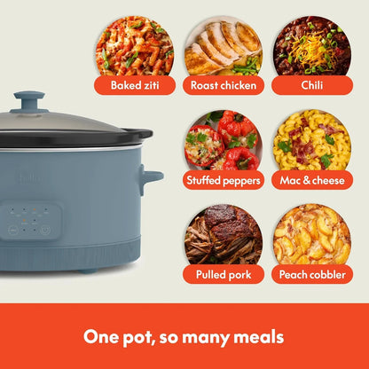 6.0 Qt Programmable Slow Cooker, Ceramic Nonstick Coating, Adjustable Temperature & Cooking Times, Dishwasher Safe Stoneware Pot & Tempered Glass Lid, Tangle Free Cord Wrap, Surf