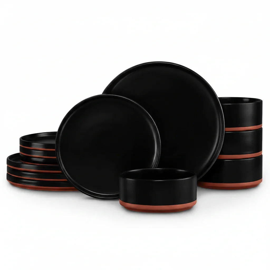 12 Pieces Porcelain Dinnerware Sets, Premium Plates and Bowls Set, High-Fired Ceramic Dishes Set for 4, Chip & Scratch Resistant, Microwave Dishwasher Safe, Charcoal Black
