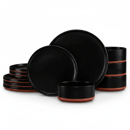 12 Pieces Porcelain Dinnerware Sets, Premium Plates and Bowls Set, High-Fired Ceramic Dishes Set for 4, Chip & Scratch Resistant, Microwave Dishwasher Safe, Charcoal Black