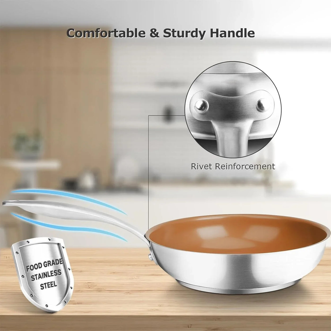 Ceramic Nonstick Frying Pan 8" Stir Fry Pan Skillet with Stainless Steel Handle, PFAS Free, Dishwasher & Oven Safe, All Stovetops & Induction Compatible