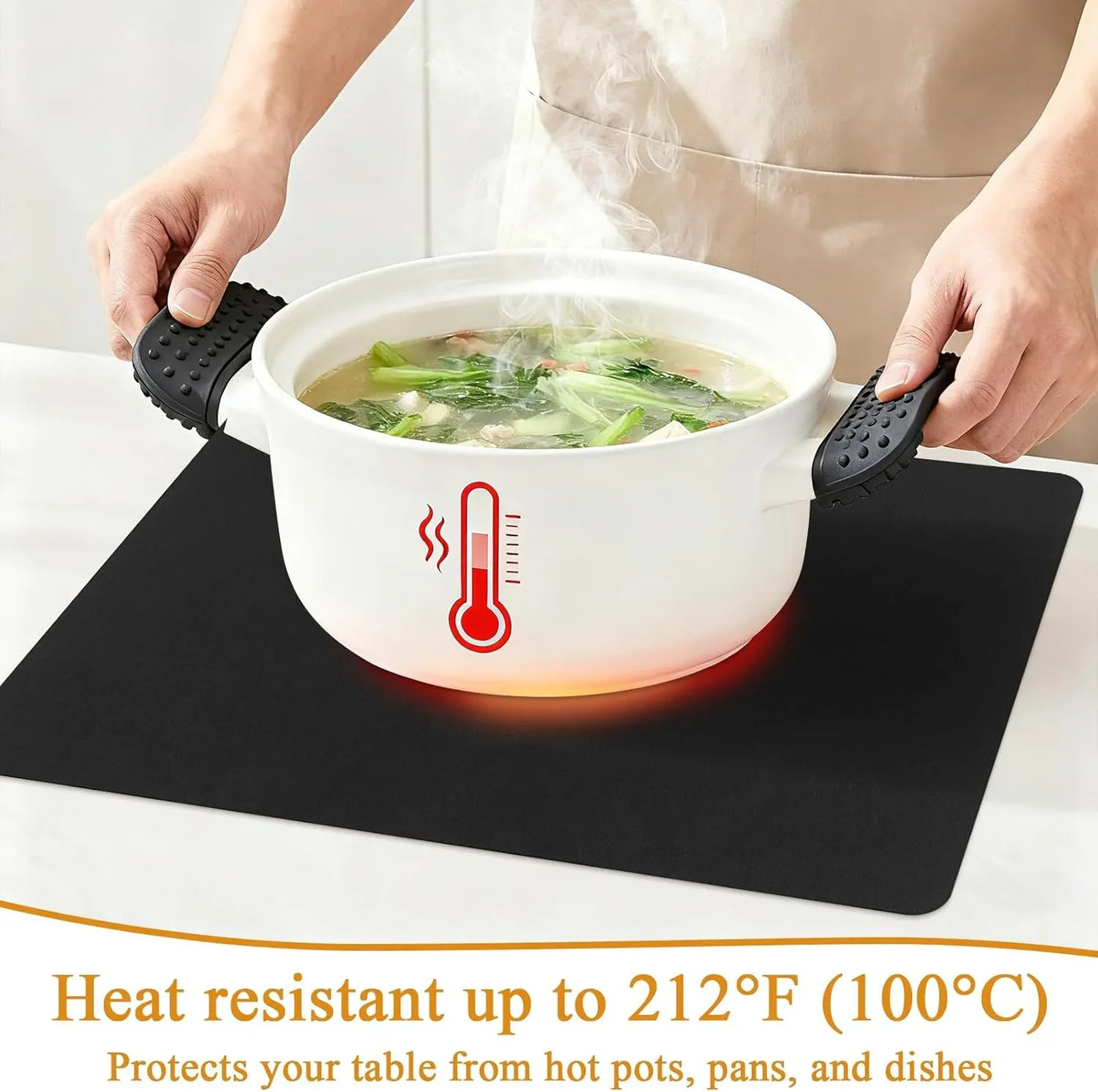 Placemats Set of 6 Faux Leather Waterproof Leakproof Wipeable PU Non-Slip Vinyl Place Mats Heat Resistant Table Mats for Kitchen Dining Table Indoor Outdoor, Black