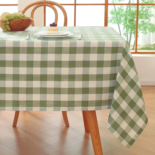 Gingham Tablecloth Rectangle Spring Checkered Table Cloth Cotton Linen Fabric Wrinkle Free Washable Buffalo Plaid Table Cover for Kitchen Dining Picnic Camping, Green and White, 60 * 75 Inch