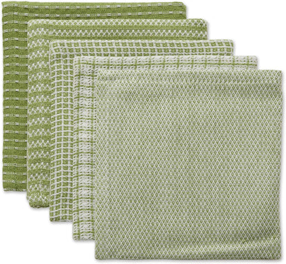 Everyday Kitchen Collection Assorted Dishcloth Set, 12X12, Antique Green, 5 Count