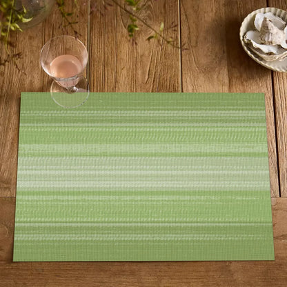 Green Gradient Stripes Placemats Set of 4, Washable Heat Resistant Non-Slip Woven Plastic Spring PVC Place Mats for Farmhouse Party Kitchen Dining Decor
