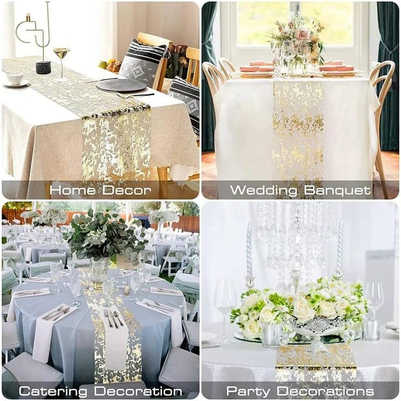 Gold Table Runner 11 Inch X 100 Feet Inches, Glitter Metallic Mesh Gold Runner Roll Table Decorations for Wedding, Baby Shower, Birthday, Christmas
