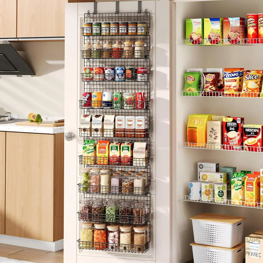 9-Tier Spice Rack Organizer with Door Hook, Wall Mount, and Extra Large Capacity for Pantry Door – Stylish Black Design for Effortless Organization, Ultimate Kitchen Storage Solution