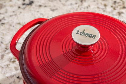 4.5 Quart Enameled Cast Iron Dutch Oven with Lid – Dual Handles – Oven Safe up to 500° F or on Stovetop - Use to Marinate, Cook, Bake, Refrigerate and Serve – Island Spice Red