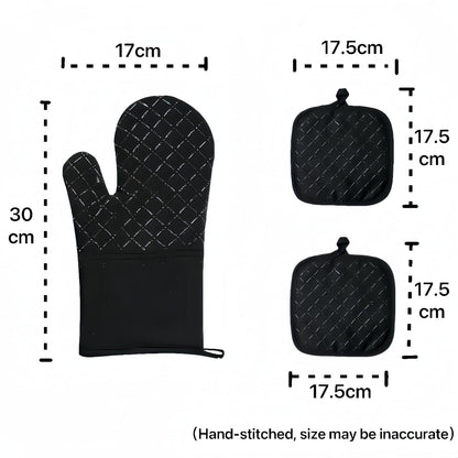 Oven Mitts and Pan Racks 4-Piece Set, Extended Kitchen Oven Mitts and Pan Racks, Heat Resistant 500 °F, Silicone Non-Slip Surface for Baking and Cooking (Black)