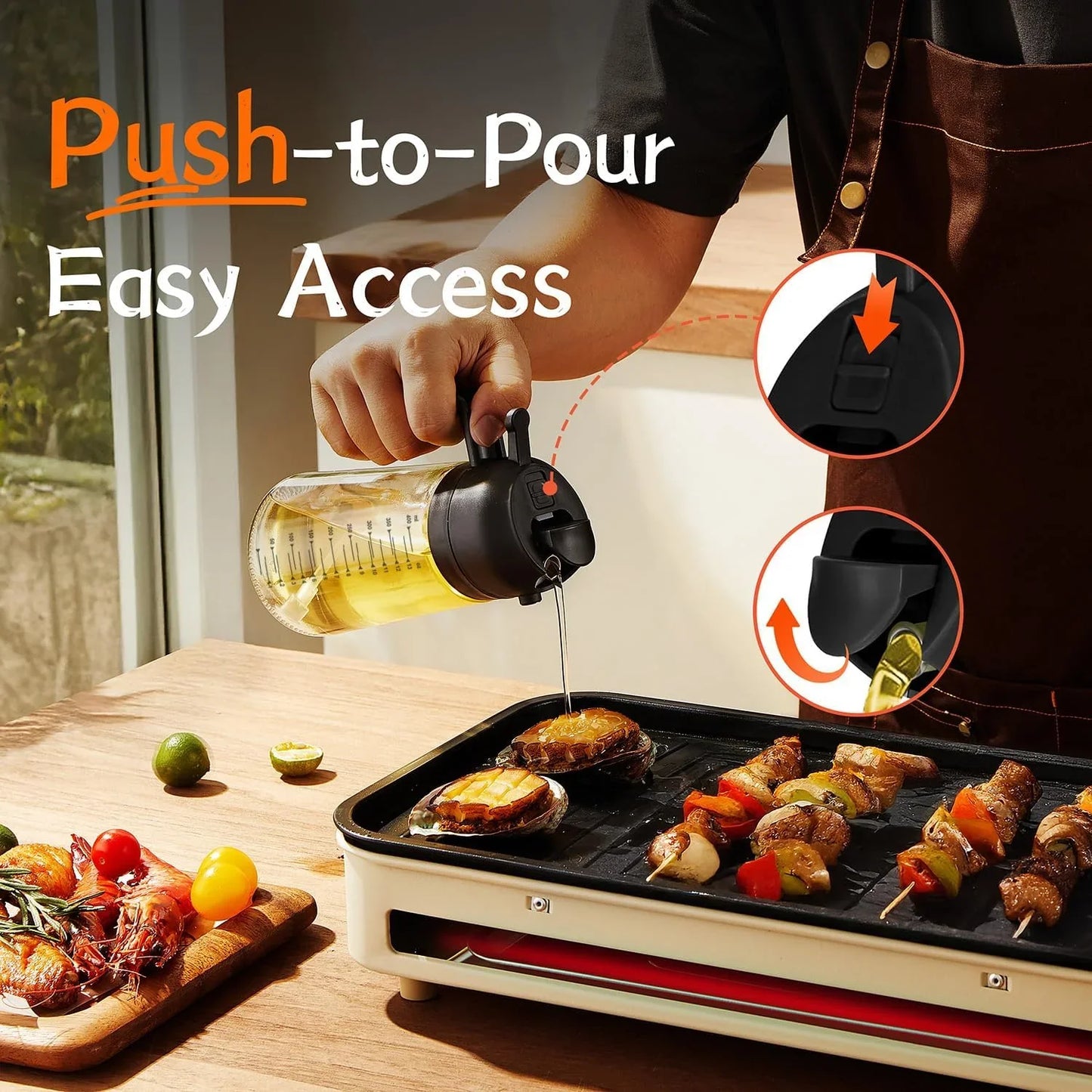 16Oz/470Ml Glass Olive Oil Sprayer for Cooking – 2 in 1 Olive Oil Dispenser Bottle for Kitchen Gadgets and Air Fryer Accessories, Salad, BBQ - Black