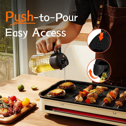 16Oz/470Ml Glass Olive Oil Sprayer for Cooking – 2 in 1 Olive Oil Dispenser Bottle for Kitchen Gadgets and Air Fryer Accessories, Salad, BBQ - Black & White