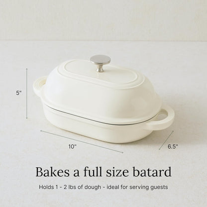 Cast Iron Oval Bread Oven, 10" X 6.5" - Rustic Dutch Oven Bread Cloche with Steam Circulating Lid for Perfect Sourdough
