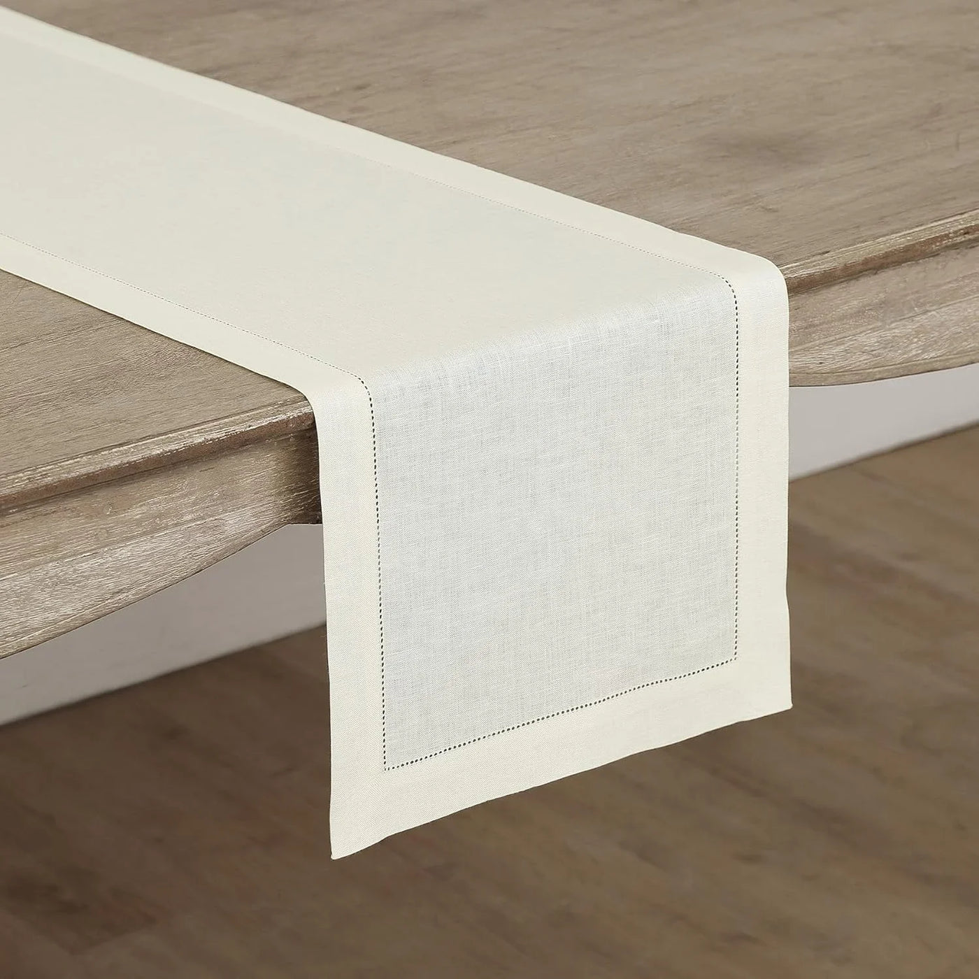 Linen Ivory Table Runner 90 Inches Long - 100% Pure Linen Hemstitch 14 X 90 Inch Table Runner for Dining, Spring, Summer, Mothers Day - Classic Hemstitch