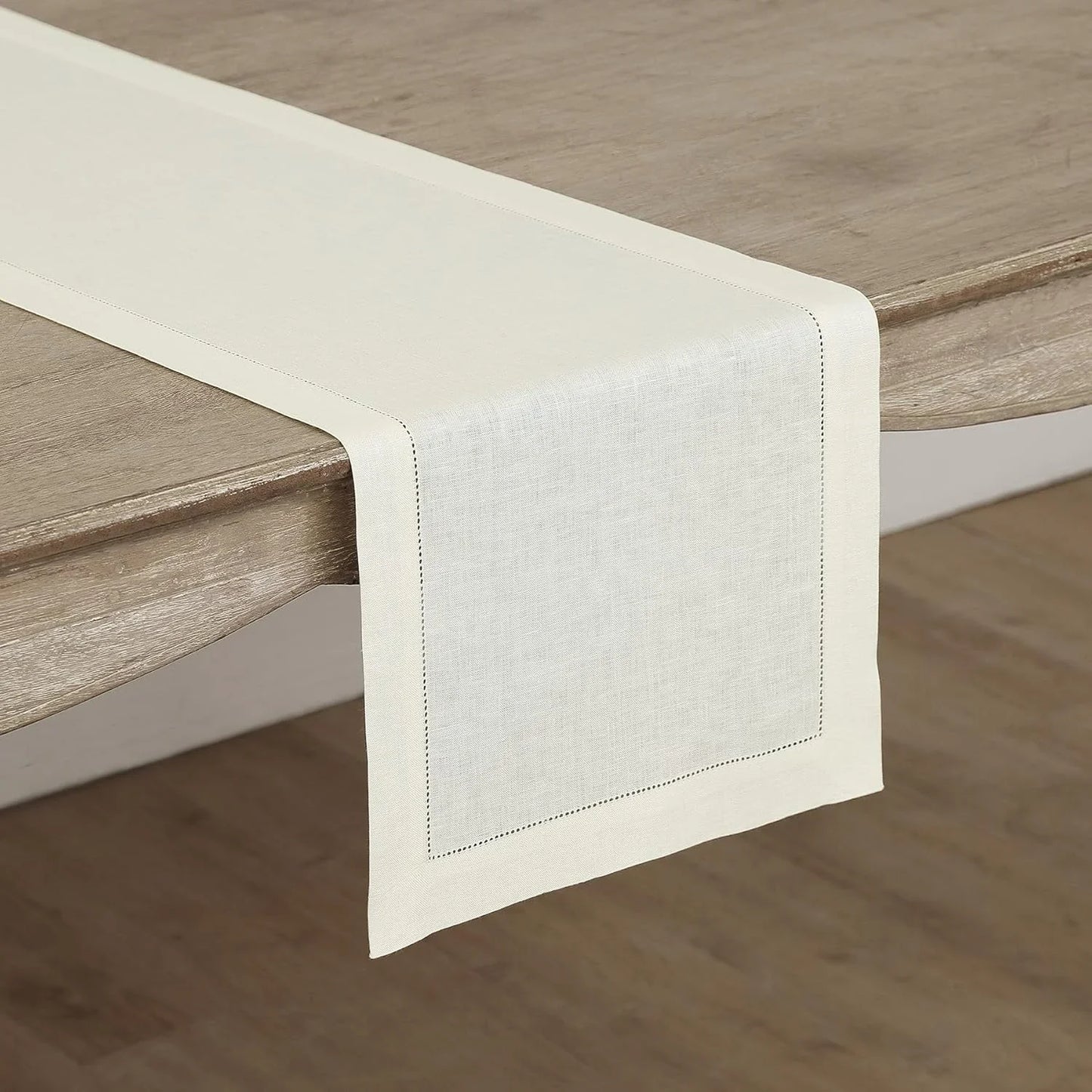 Linen Ivory Table Runner 90 Inches Long - 100% Pure Linen Hemstitch 14 X 90 Inch Table Runner for Dining, Spring, Summer, Mothers Day - Classic Hemstitch