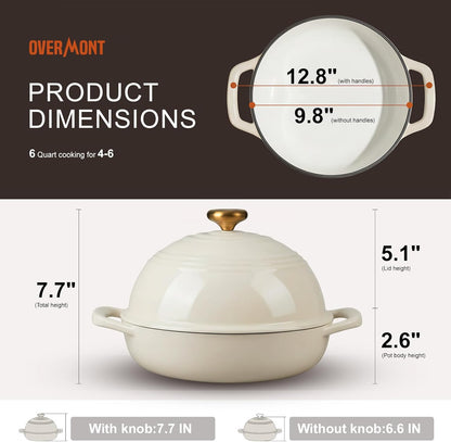 Enameled Cast Iron Bread Oven - 6QT Bread Dutch Oven for Sourdough Baking - Bread Pot with Dome Lid Cotton Potholders & Cookbook - Multi-Functional Bread Pan for Baking Frying Roasting