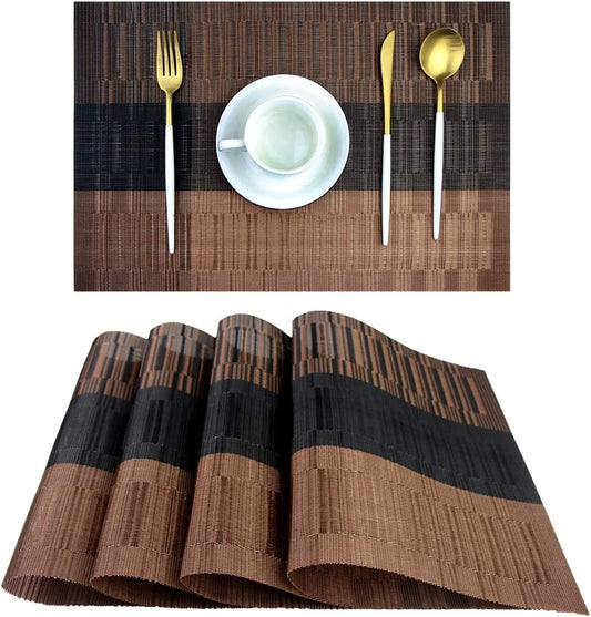 Placemats,Durable Placemats for Dining Table,Washable Woven Vinyl Kitchen Placemats Set of 4 (Brown)