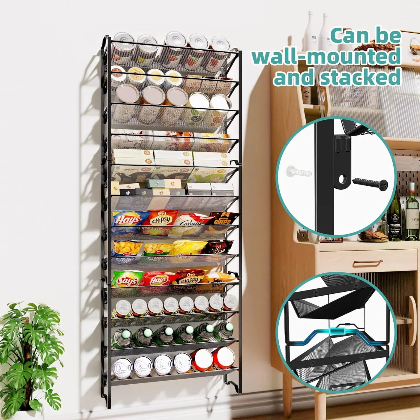Spice Rack Organizer with 32 Empty Spice Jars, 64 Spice Labels, Chalk Marker and Funnel Set for Cabinet, Countertop, Kitchen, Pantry or Wall Mount, Black