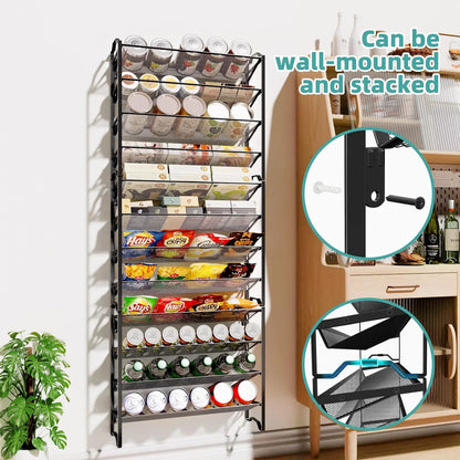 Spice Rack Organizer with 32 Empty Spice Jars, 64 Spice Labels, Chalk Marker and Funnel Set for Cabinet, Countertop, Kitchen, Pantry or Wall Mount, Black