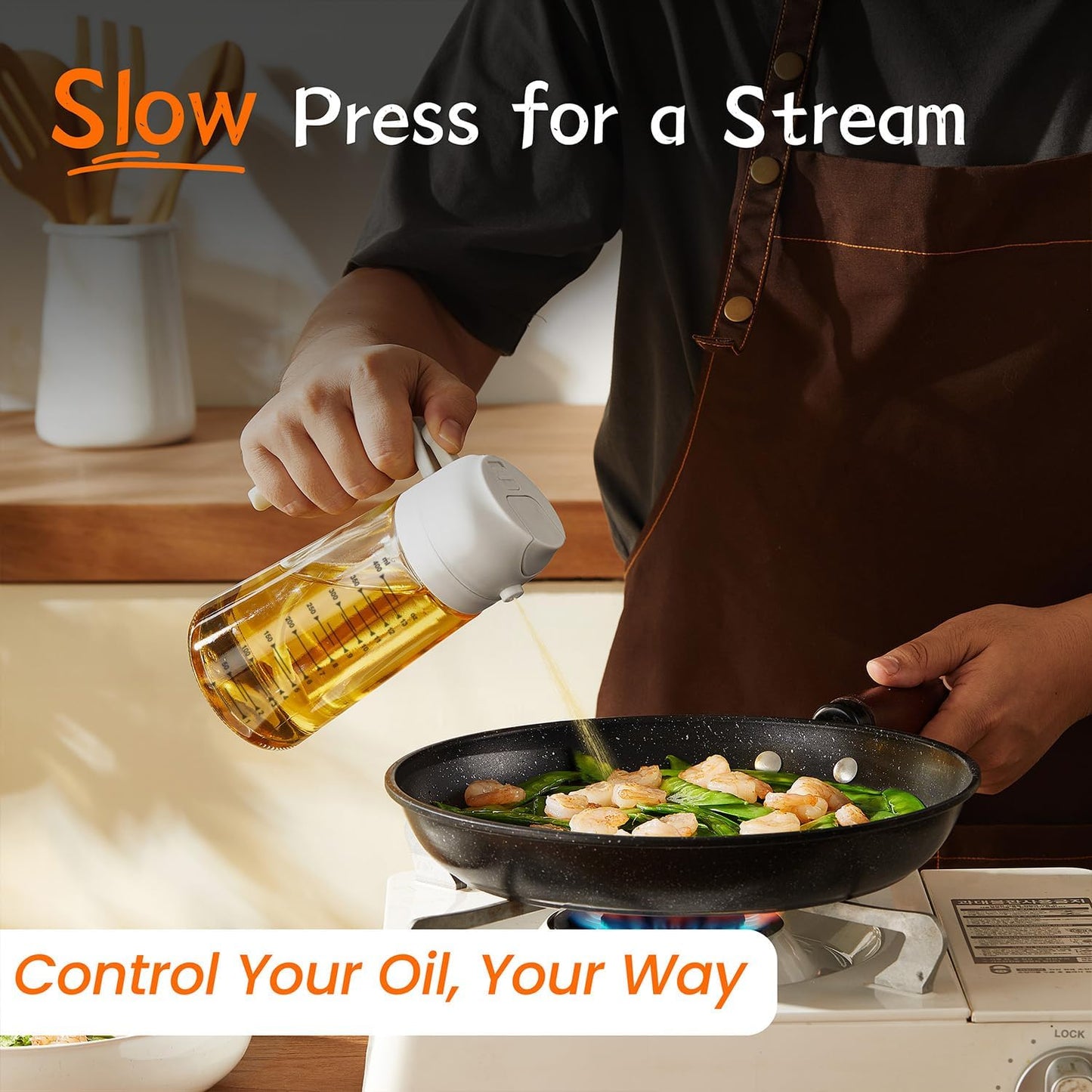 16Oz/470Ml Glass Olive Oil Sprayer for Cooking – 2 in 1 Olive Oil Dispenser Bottle for Kitchen Gadgets and Air Fryer Accessories, Salad, BBQ - White