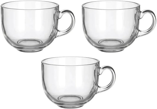 470Ml (16 Oz) Lead-Free Clear Latte Cups with Handle, Set of 3, Dishwasher Safe Coffee & Tea Mugs