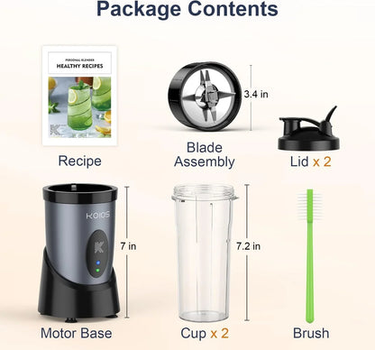Smoothie Blender, 900W Personal Blender for Shakes and Smoothies for Kitchen with 2 Portable Cups 22Oz, Single Serve Smoothies Maker Mixer for Juices, Nutritious Recipe, Grey Blue