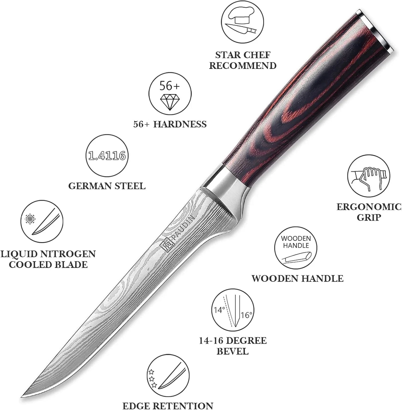 Boning Knife 6 Inch, Super Sharp Fillet Knife, German High Carbon Stainless Steel Deboning Knives, Professional Boning Knives for Meat Poultry Chicken, Pakkawood Handle with Gift Box