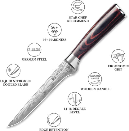 Boning Knife 6 Inch, Super Sharp Fillet Knife, German High Carbon Stainless Steel Deboning Knives, Professional Boning Knives for Meat Poultry Chicken, Pakkawood Handle with Gift Box