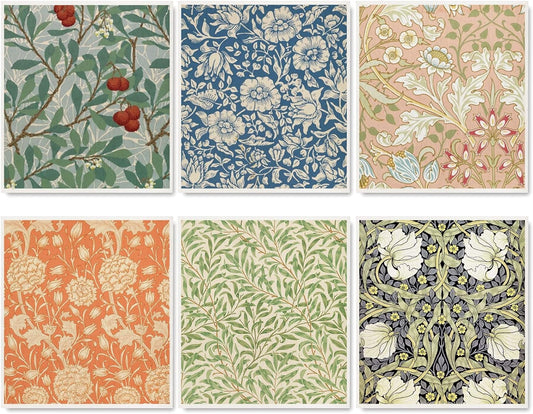William Morris Swedish Kitchen Dishcloth Vintage Floral Absorbent Cotton Kitchen Towel Colorful Flower Dish Towel for Party Home Housewarming Cleaning Counter Wipes, 7 X 8 Inch, 6Pcs