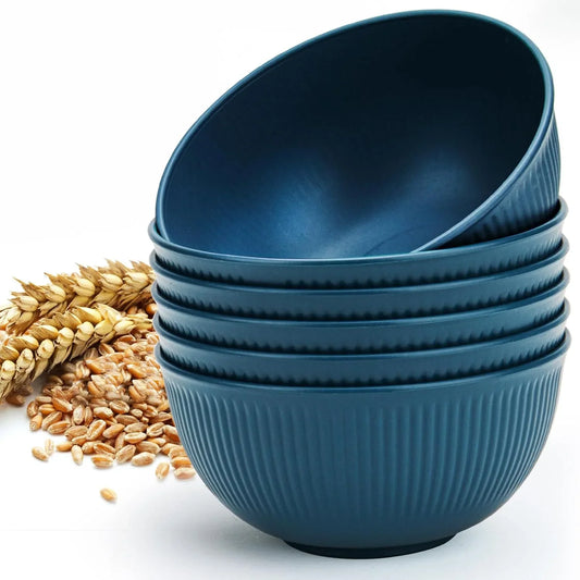 Unbreakable Cereal Bowls 24 Oz, Plastic Reusable Light Weight Bowl, Set of 6,Lightweight Bowls Made of Wheat Straw Fiber Ideal for Salad, Soup, Ramen, Noodles, Oatmeal, Rice,Snack