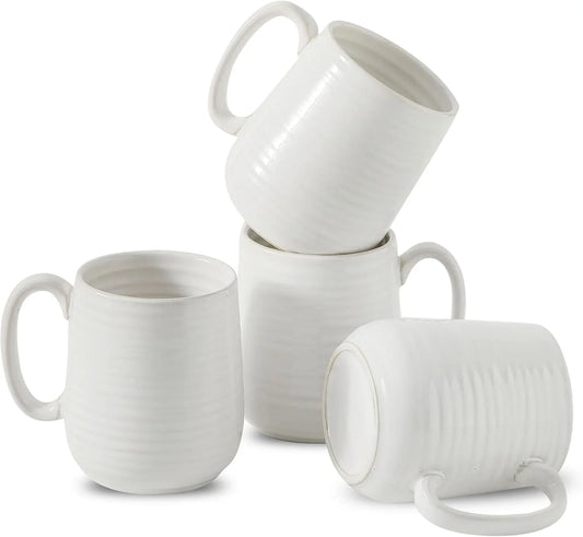Coffee Mugs, 12 Ounce Ceramic Coffee Cups Set of 4, Latte Mug with Handle for Milk, Cocoa, Cappuccino, Tea Cup for Wedding Gift, Dishwasher Microwave Safe, Clay-Infused White