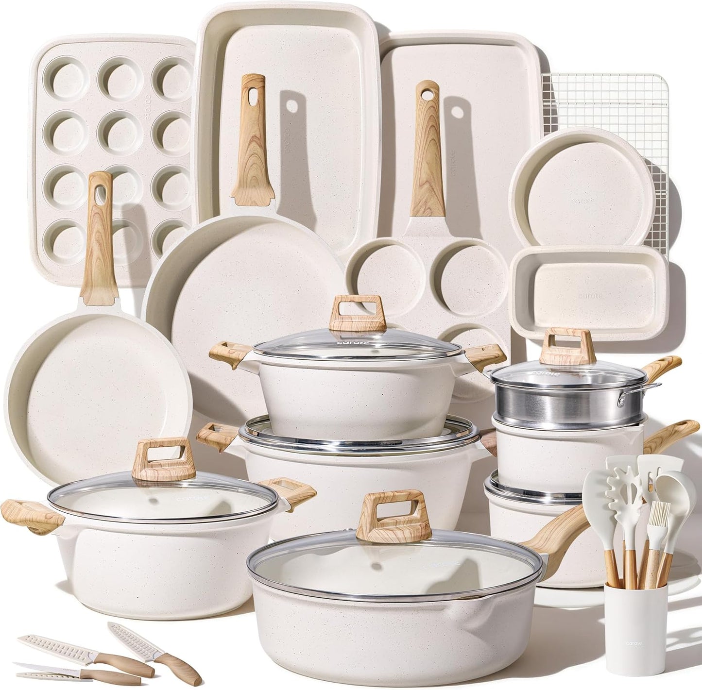 44Pcs Pots and Pan Set Nonstick, Cookware Sets, Cooking Set Non Stick, Induction Cook Ware with Bakeware Set, Kitchen Knife Set