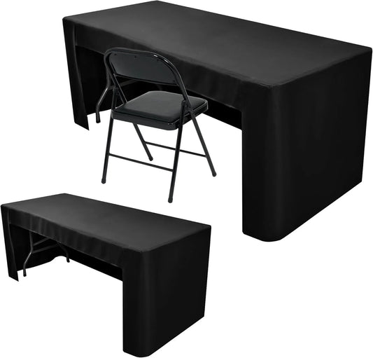 2 Pack Black Tablecloth 6 Foot-Open Back Fitted Tablecloth Rectangle Table, Washable Fabric Trade Show Table Cover for Craft Show, Display, Parties, Wedding, Events