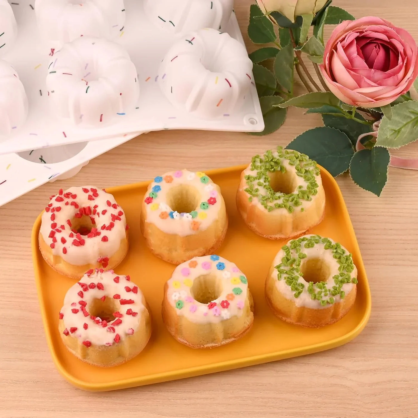 3 Pcs Mini Fluted Cake Pan, 6-Cavity Fluted Tube Cake Pan, Non-Stick Silicone Baking Mold for Cupcakes, Donuts, Muffins, Cornbread, Brownies, Jellies