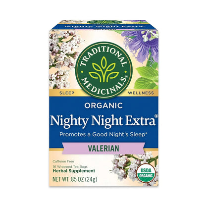 Organic Nighty Night Extra Tea with Valerian Root for Relaxation, 16 Tea Bags (Pack of 1)