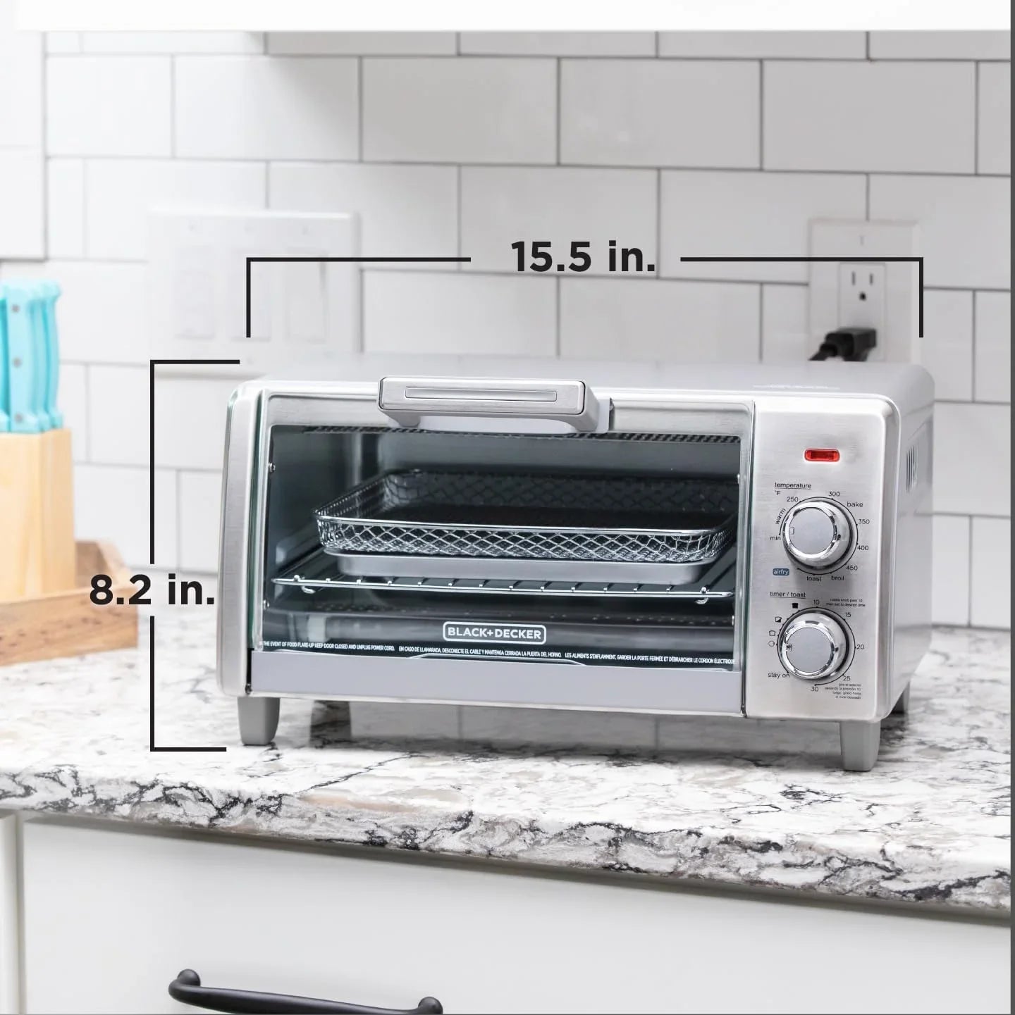 Crisp 'N Bake Air Fry Countertop Convection Toaster Oven, Medium Capacity, 4-Slice, 5-In-1, Fits 9” Pizza, 30-Min Timer, Bake, Broil, Air Fry, Toast, Keep Warm, Stainless Steel