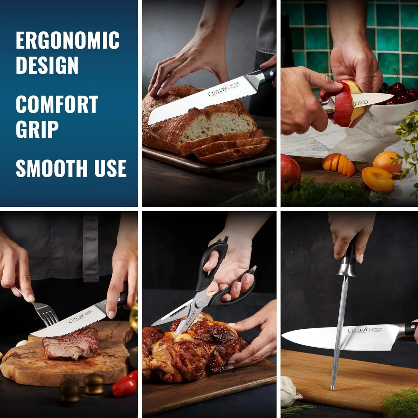 15-Piece Knife Set – Premium Black Wood Block – Knife Set for Kitchen, Ultra Sharp High Carbon German Stainless Steel, Full Tang – Artisan Series