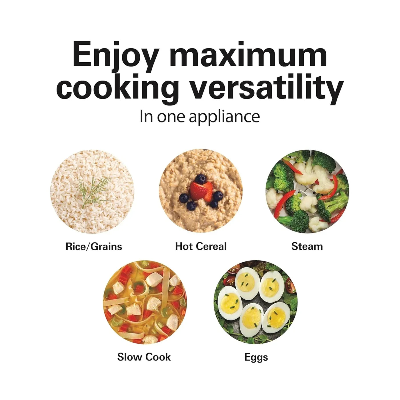 Digital Programmable Rice Cooker & Food Steamer, with Slow Hard-Boiled Egg Functions, Egg/Steam Tray, Small & Compact, 6 Cups Cooked (3 Uncooked), Stainless Steel (37524)