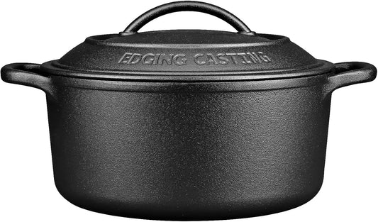 Pre-Seasoned Cast Iron Dutch Oven Pot with Lid Dual Handle, Sourdough Bread Baking Pots, Bread Oven, Camping, Grill, Induction, Electric, round 7 Quart, Black