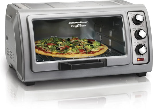6 Slice Countertop Toaster Oven with Easy Reach Roll-Top Door, Bake, Broil & Toast Functions, Auto Shutoff, Silver (31127D)