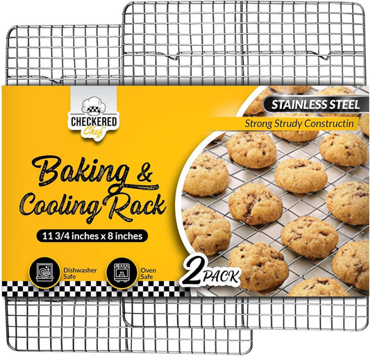 Cooling Rack for Cooking and Baking - 8” X 11 ¾" Set of 2 Stainless Steel, Oven Safe Grid Wire Cookie Cooling Racks